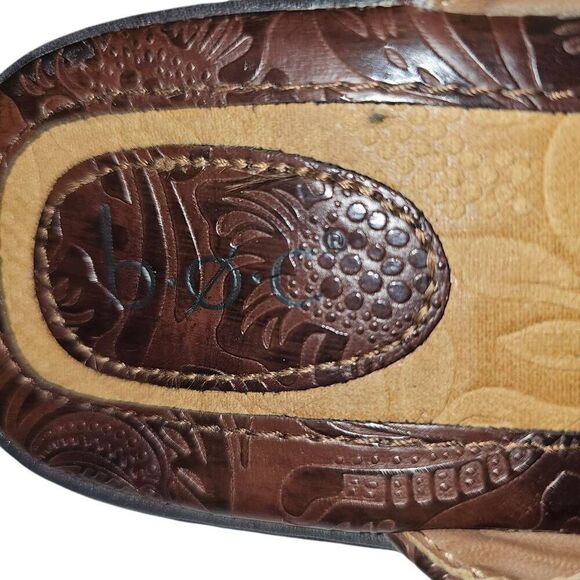 BOC Women's Size 11 Leather Sandals Flip Flops Thongs Brown Island Floral Brown - Picture 2 of 8